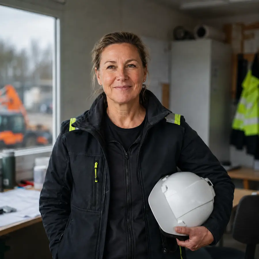 Illustrativ bild av en arbetsledare med bygghjälm.